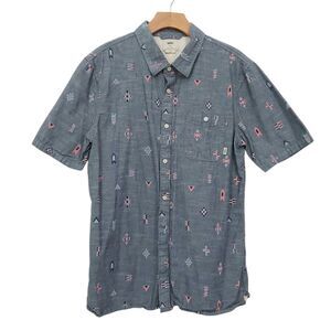 Vans Shirt Mens Large Blue Button Up Short Sleeve Chambray Aztec Print Skater